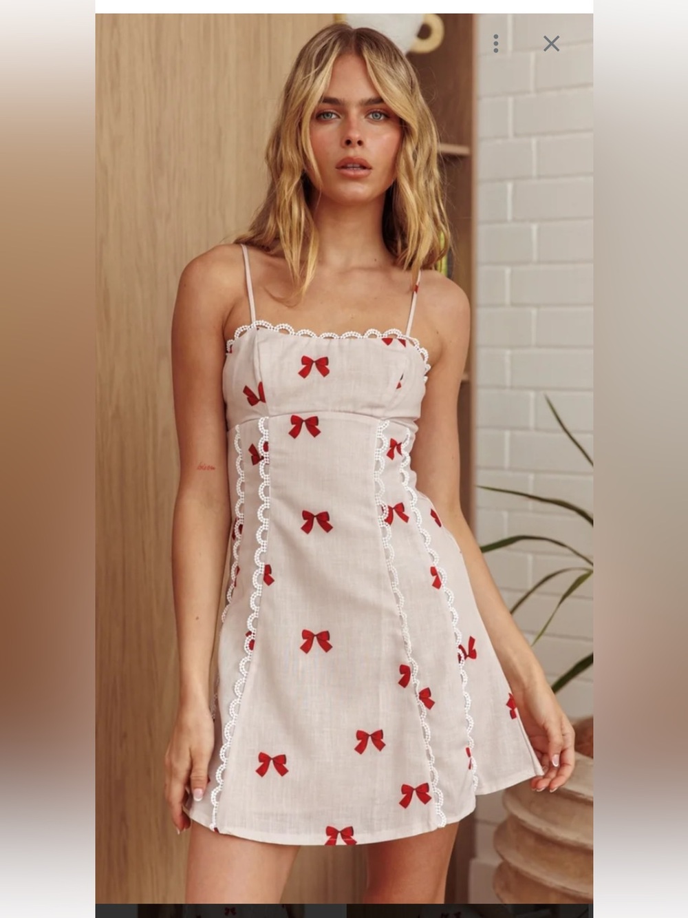 White Mini Dress with Red Bow Print
